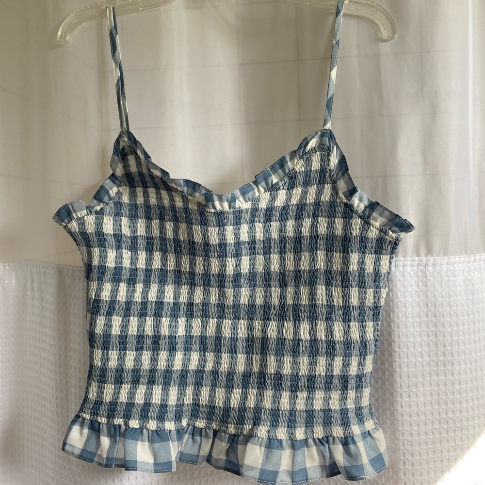 NWT blue and white smocked gingham top